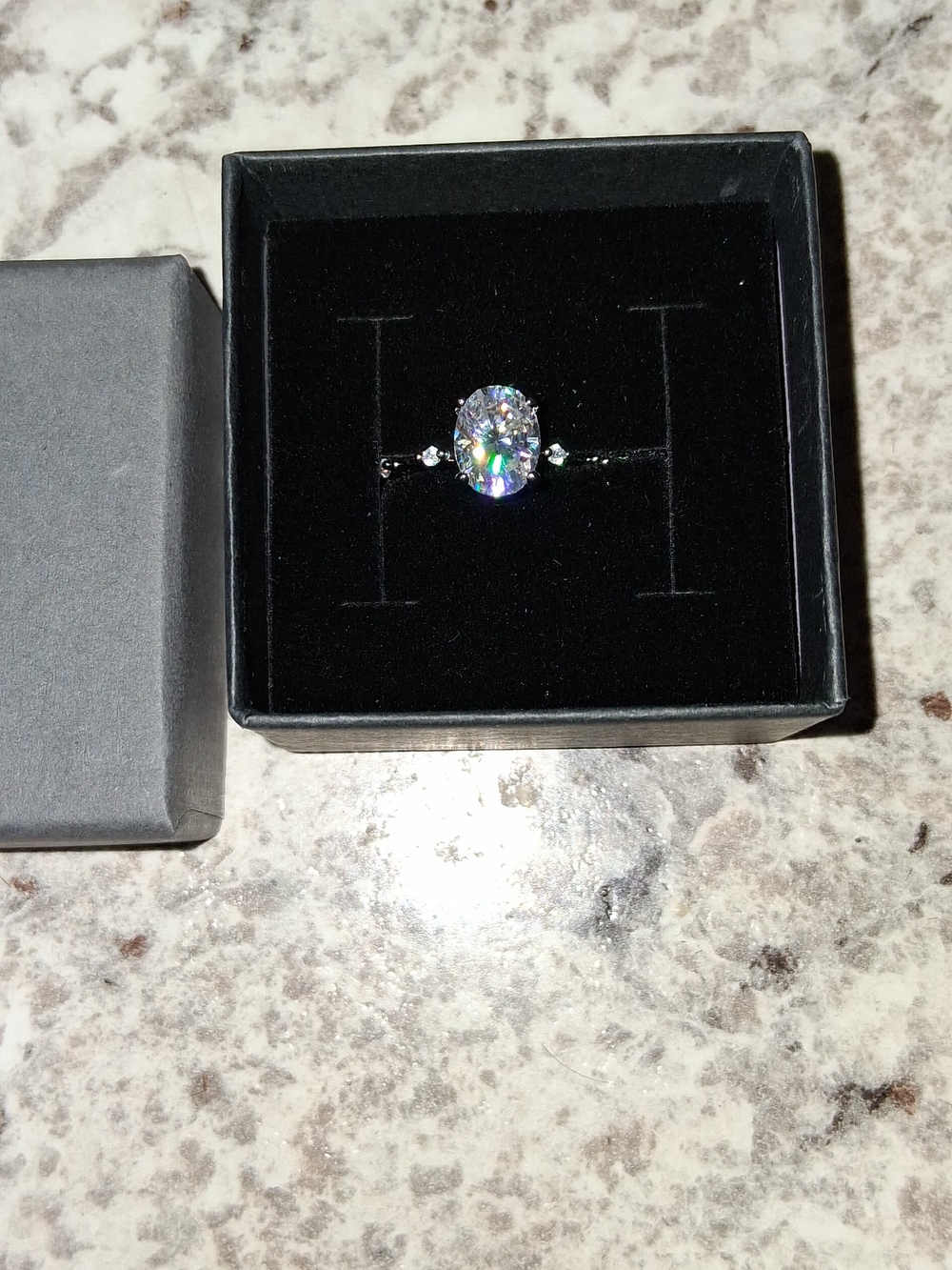 Women's Silver Over Stainless Steel Oval Moissanite Ring